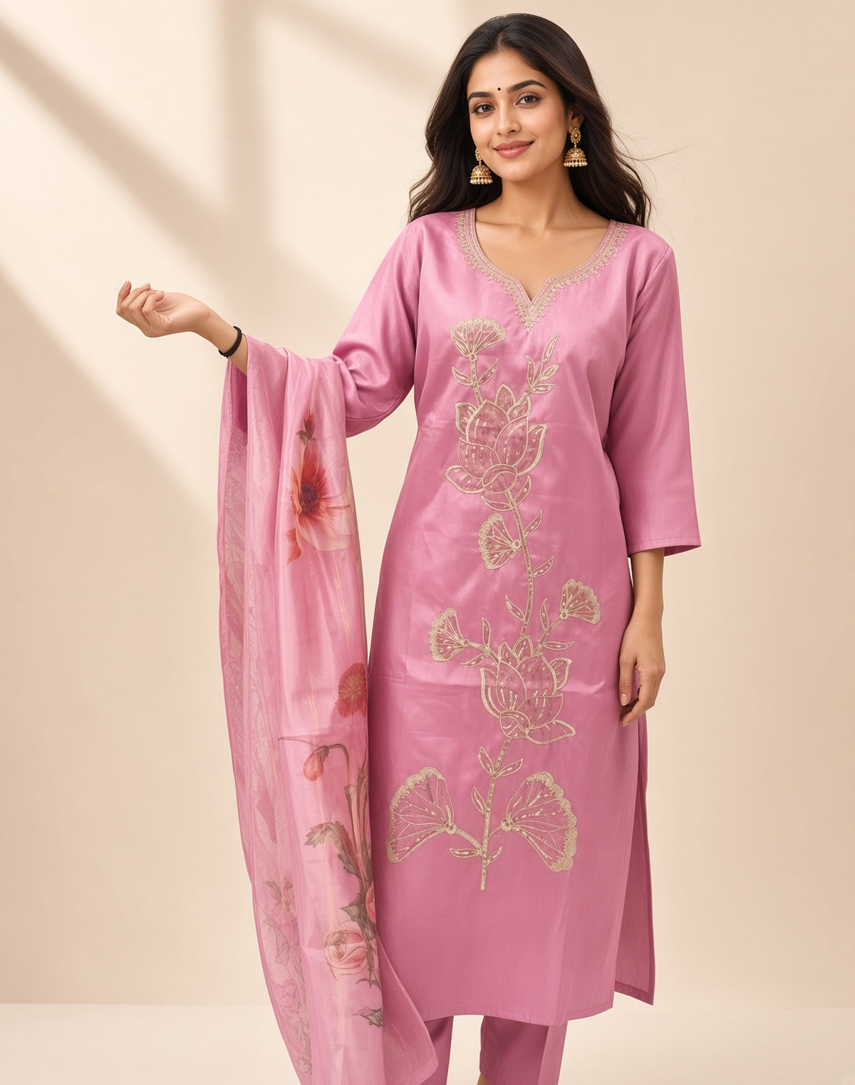 Pastel Blue Floral Embroidery Suit Set