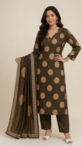 Elegant Mehndi Green Printed Pure Cotton Suit Set for Women
