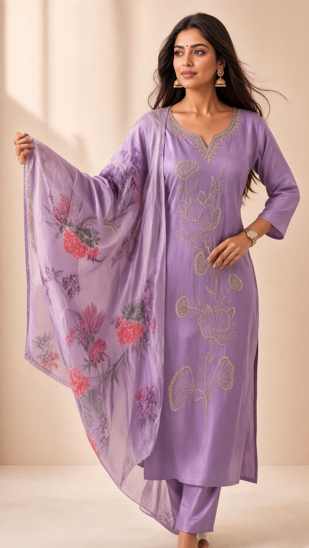 Pastel Blue Floral Embroidery Suit Set