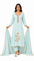 Women’s Pastel Aqua Blue Embroidered Kurta Set with Matching Dupatta